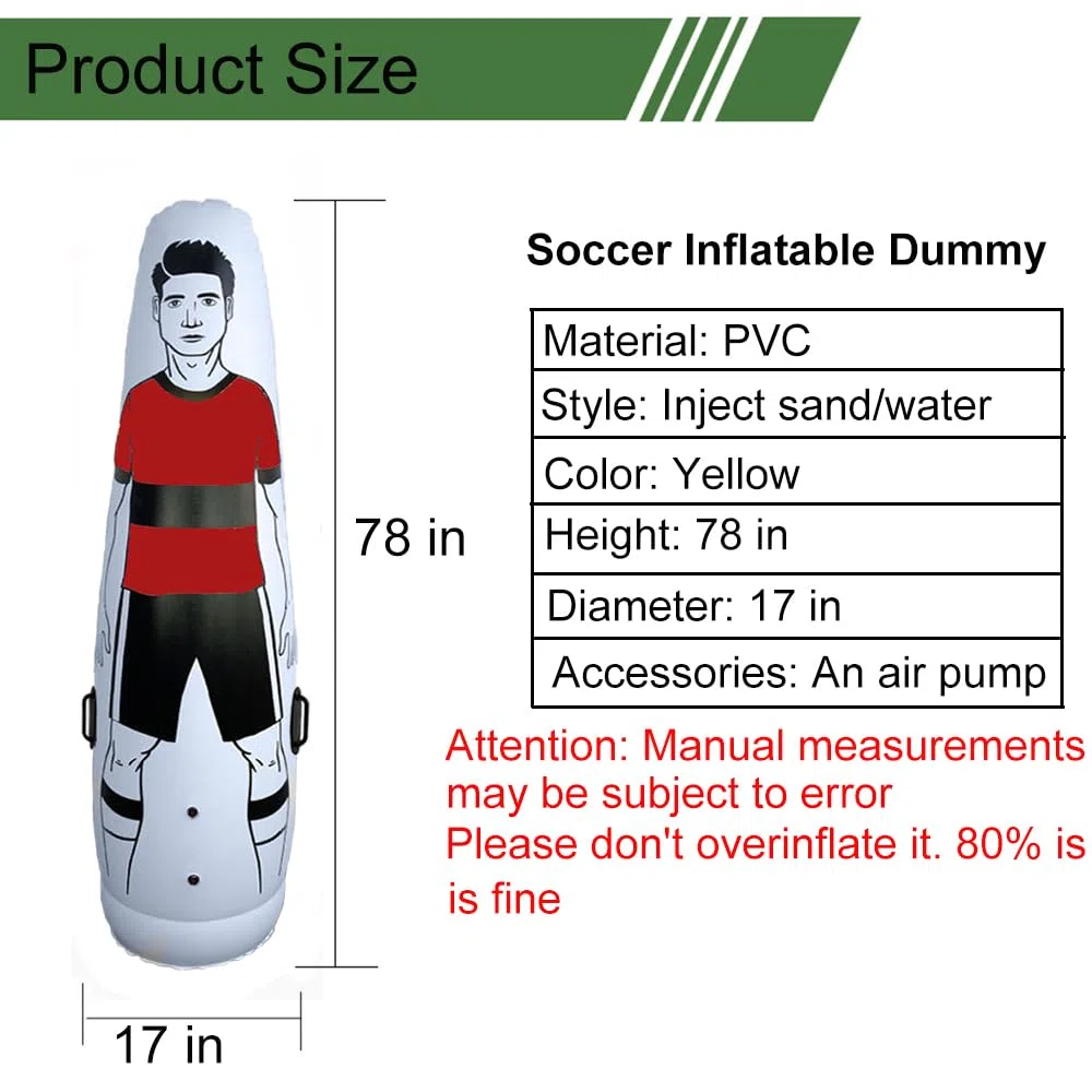 TNZMART Red Soccer Aufblasbares Schnuller-Set, Freistöße, Luftpuppe, Wand, Fußball, Training, Schnuller mit Pumpe für Anfänger