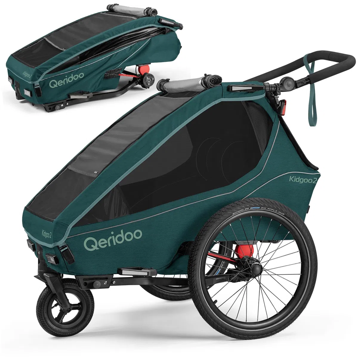 Qeridoo Kidgoo 2 | Fahrradanhänger 2 Kinder | Mit Federung & 3-in-1 Verdeck | Fahrrad Anhänger für Zwei | Komfortabel & Sicher | Hochwertiger Kinderfahrradanhänger & Jogger Kinderwagen