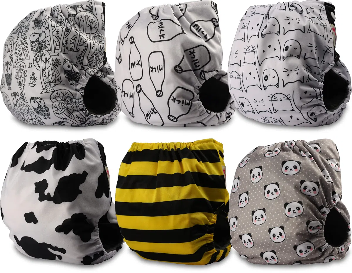 Littles & Bloomz Wiederverwendbare Windeln Baby Pocket Stoffwindel Charcoal Druckknopf 6 Windeln BCP-0602