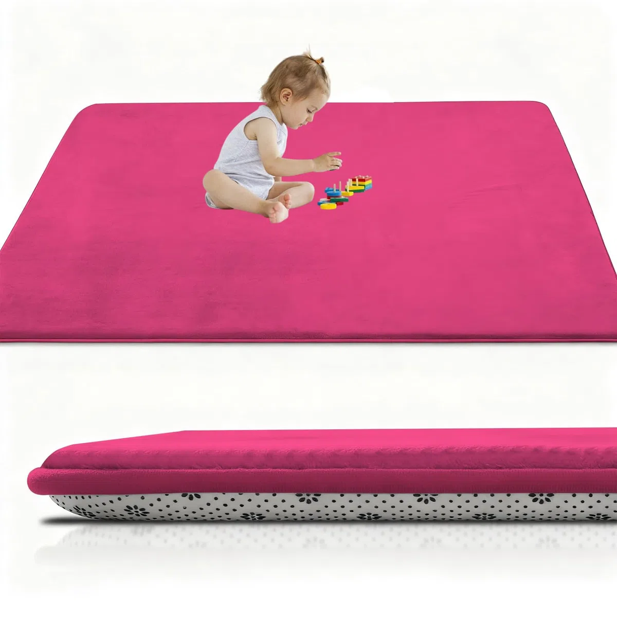 3cm Spielmatte für Babys und Kinder, Faltbare Krabbeldecke, Krabbelmatte Baby Groß wasserdichte Krabbelmatte aus Schaumstoff, Kindermatte zum Lernen 100 x 180 cm Rosenrot