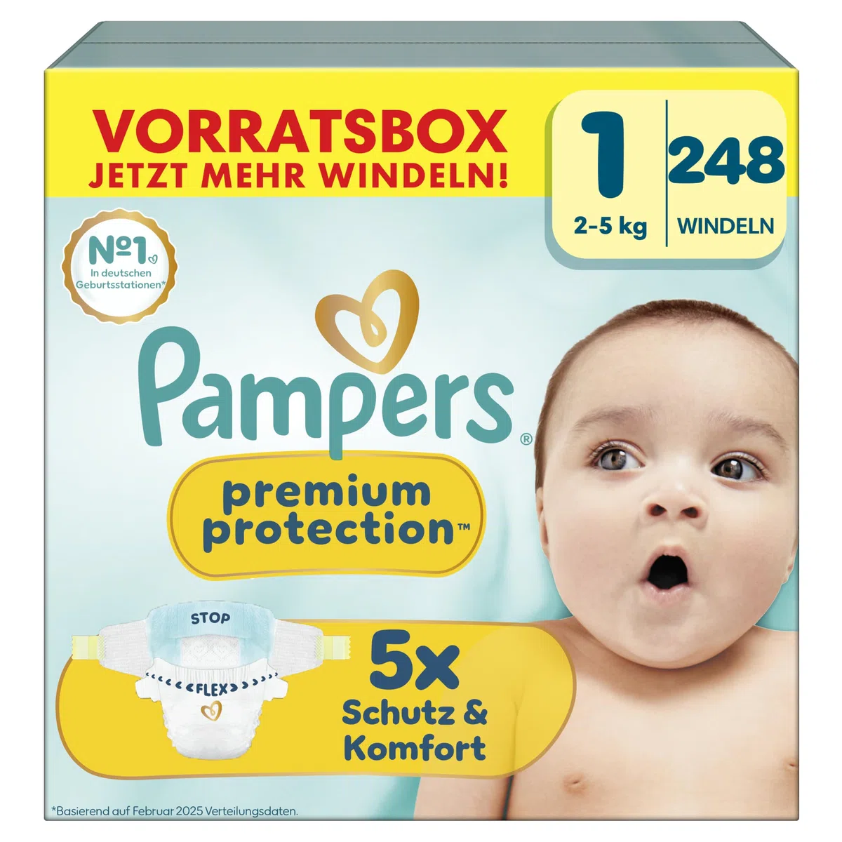 Pampers Premium Protection Größe 1 248 Windeln 2kg-5kg Haut- und Auslaufschutz