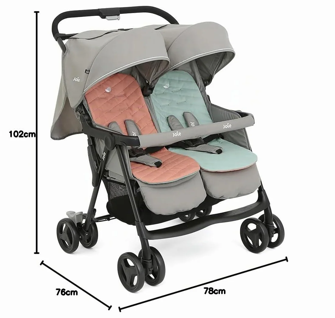 Joie Aire Twin Nectar und Mineral Kinderwagen - Zwillingskinderwagen - Aluminiumgestell - Geeignet ab Geburt - 15 kg - Dark Pewter