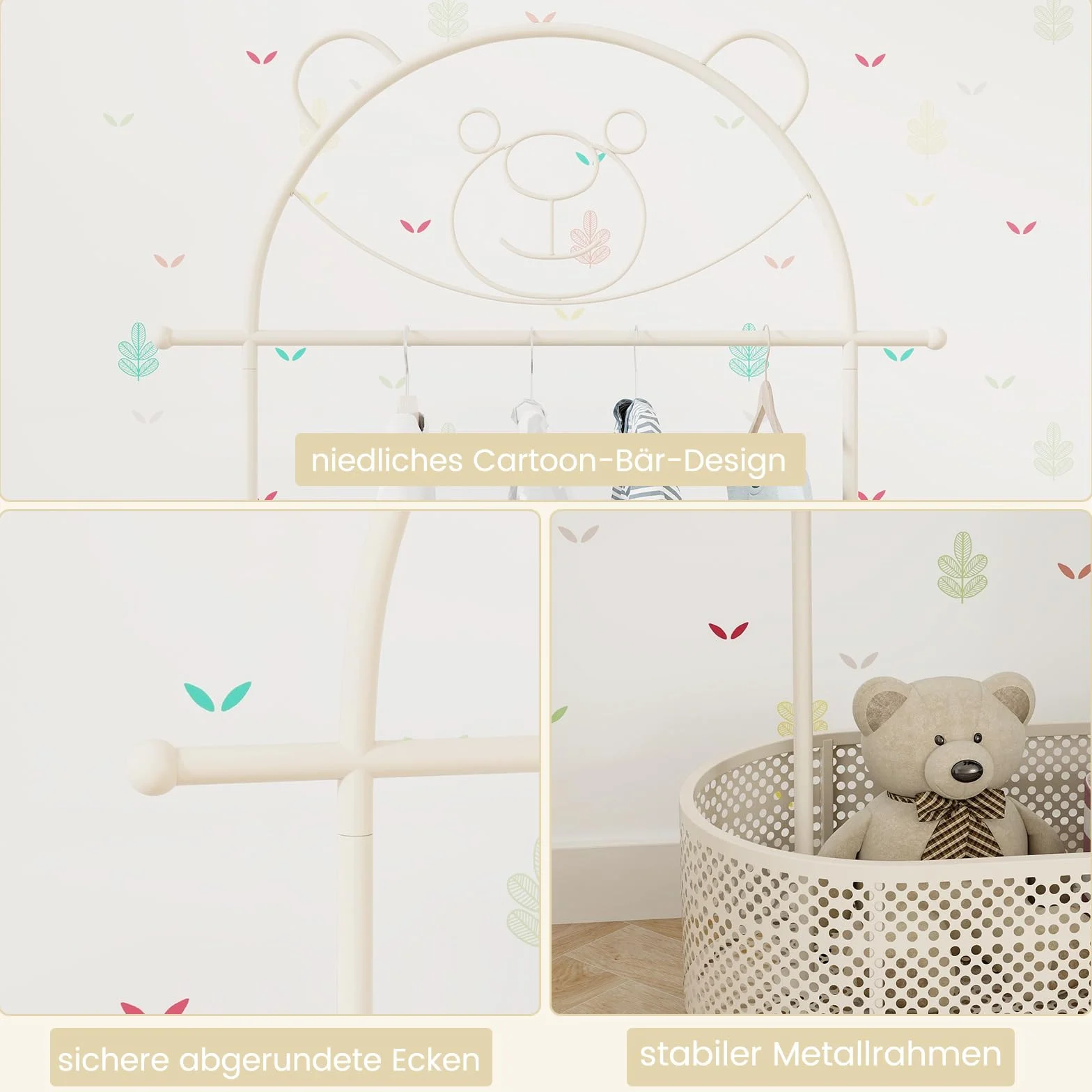 DREAMADE Kinder Kleiderständer mit Ablage & Kleiderstange, freistehender Kinder Kleiderstange auf Rollen, Höhenverstellbare Kindergarderobe aus Metall für Kinderzimmer Rosa (Weiß)