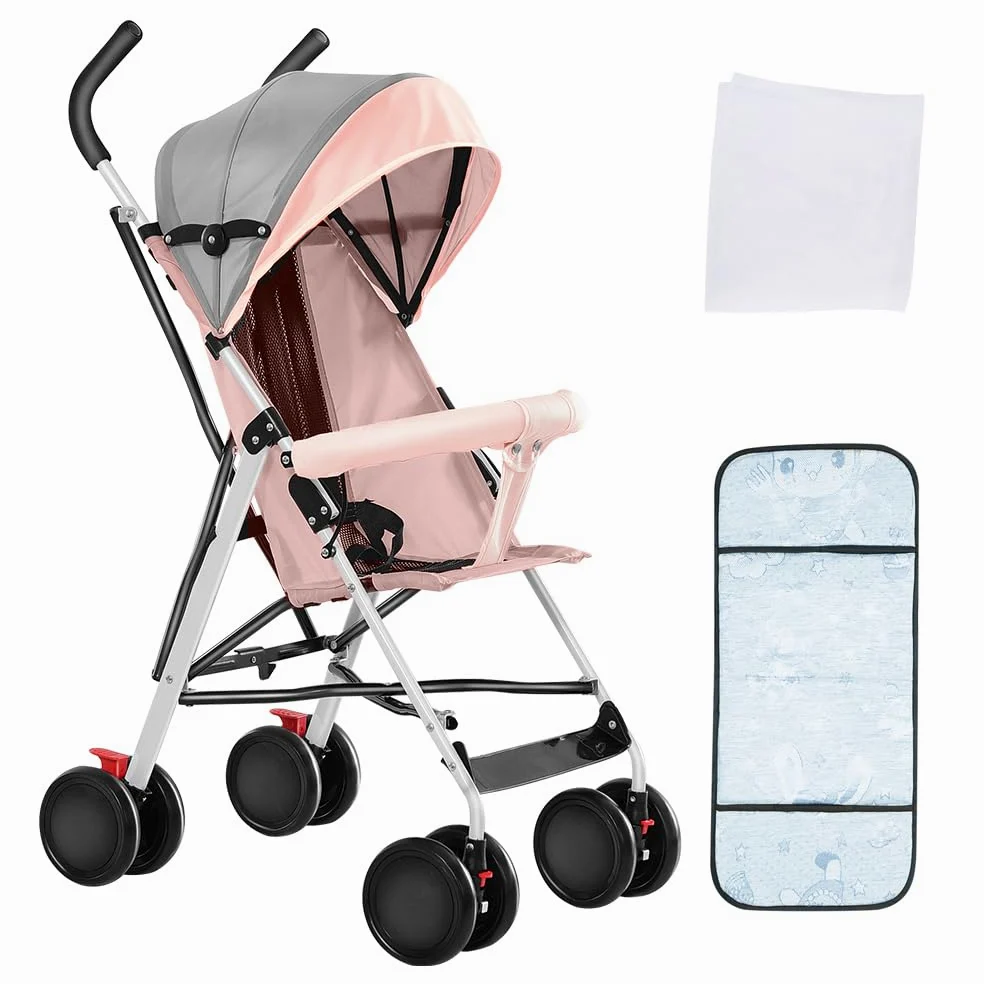 Kinderbuggy, Kinderwagen Zusammenklappbar, Reise-Kinderwagen mit Wattepads und Moskitonetzen (Rosa)