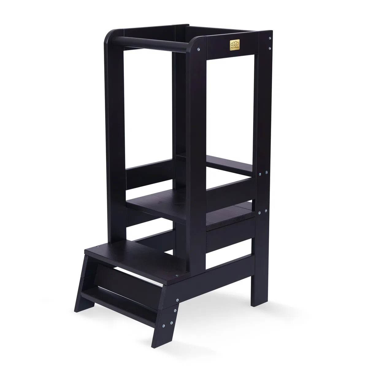 MEOWBABY Lernturm – Höhenverstellbarer Montessori Learning Tower für Kinder – Lernturm ab 1 Jahr – Sicherer Kinder Tritthocker – Holz Küchenhelfer für Küche & Alltag, Schwarz