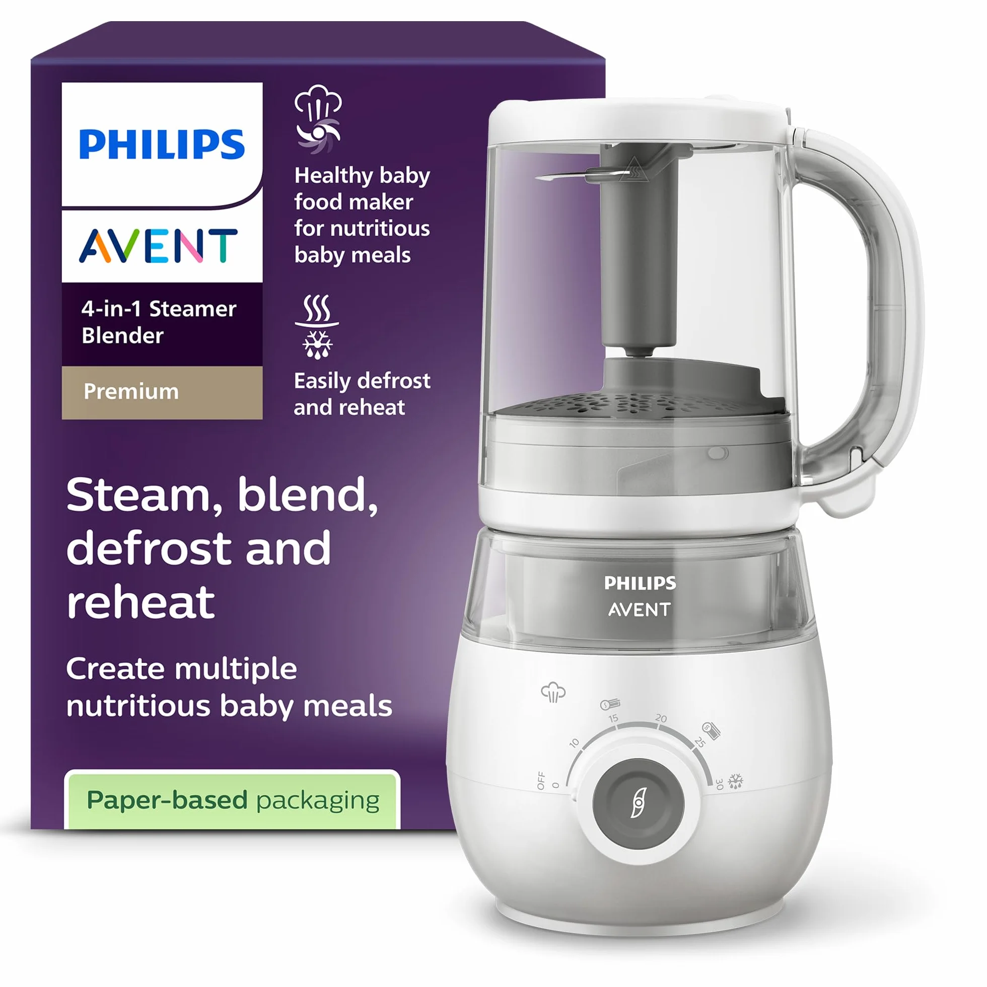 Philips Avent Premium 4-in-1 Dampfgarer SCF883/02, Babynahrungsbereiter, Mixen, Auftauen, Aufwärmen, spülmaschinenfest