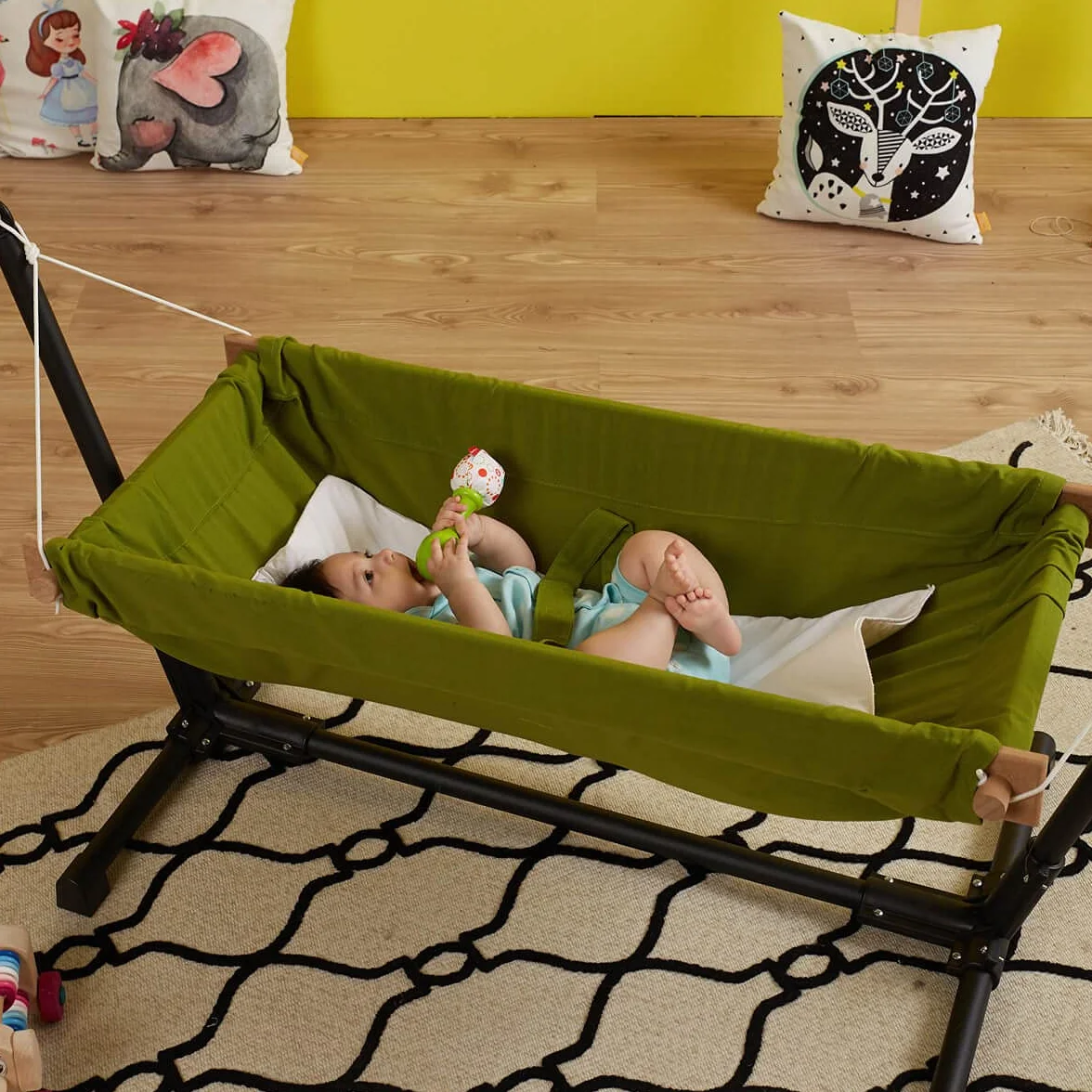 Baby Hammock with Stand Cradle 100% Cotton Cribs Travel Baby Hammock Wooden Swing with Stand