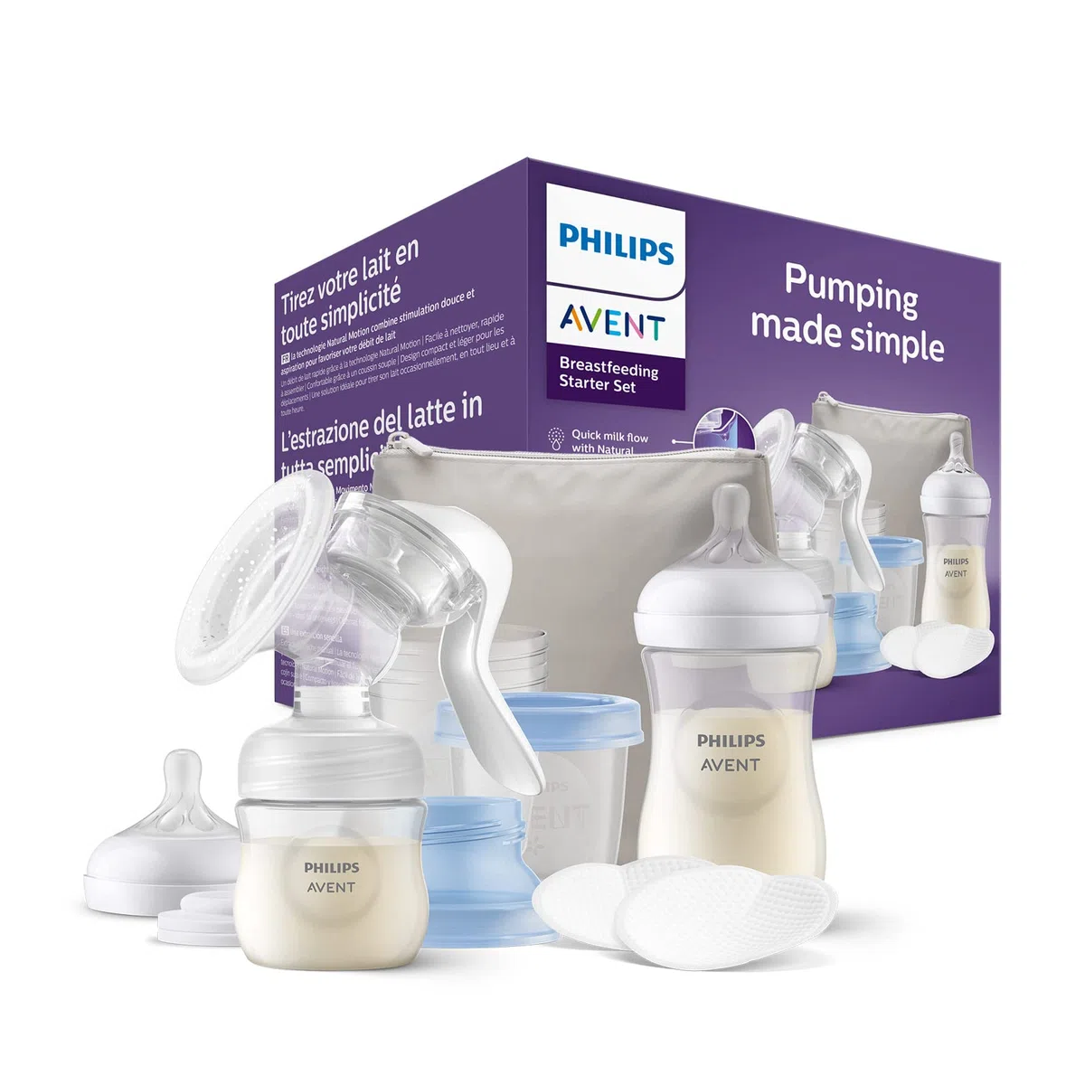 Philips Avent Handmilchpumpe Starter-Set - einfaches Abpumpen, Aufbewahren und Füttern, mit Natural-Motion Technologie, inkl. Babyflasche, Aufbewahrungsbecher und Transporttasche (Modell SCF430/16)