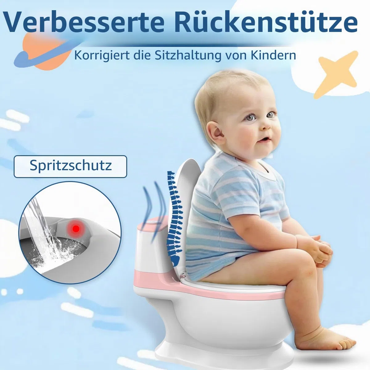 Töpfchen – Töpfchentraining, Toilettensitz, Reisetöpfchen für Kleinkinder, Toilettentöpfchen mit Reinigungsbürste, Feuchttücher-Aufbewahrung und Spritzschutz, tragbares simuliertes Toilettentöpfchen