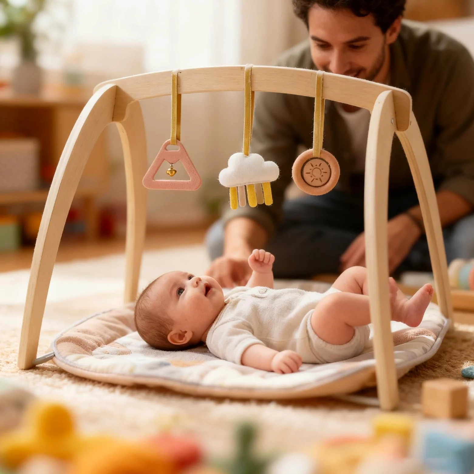 Baby-Aktivitätsspielbogen Sensorisch Pädagogisch Holz Faltbar | Natürliche Stimulation Baby-Spielbogen zur Babyparty, Geburtstag, Schlafzimmer, Wohnzimmer und Reisen