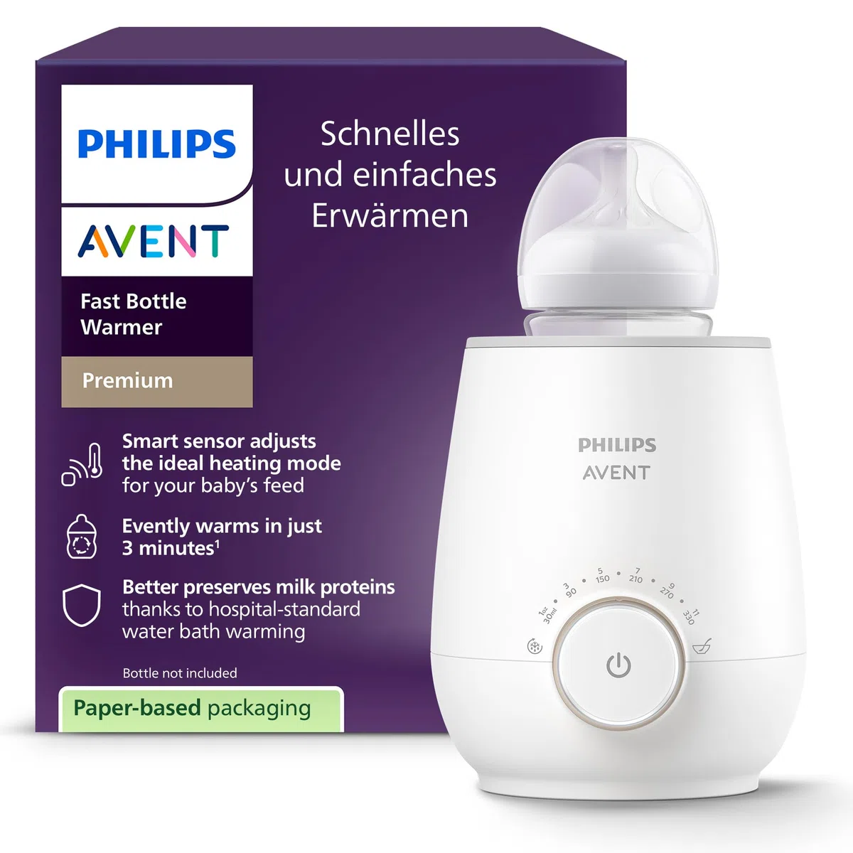 Philips Avent Premium-Fläschchenwärmer SCF358/00 mit intelligenter Temperaturregelung, Wasserbadtechnologie, automatischer Abschaltung