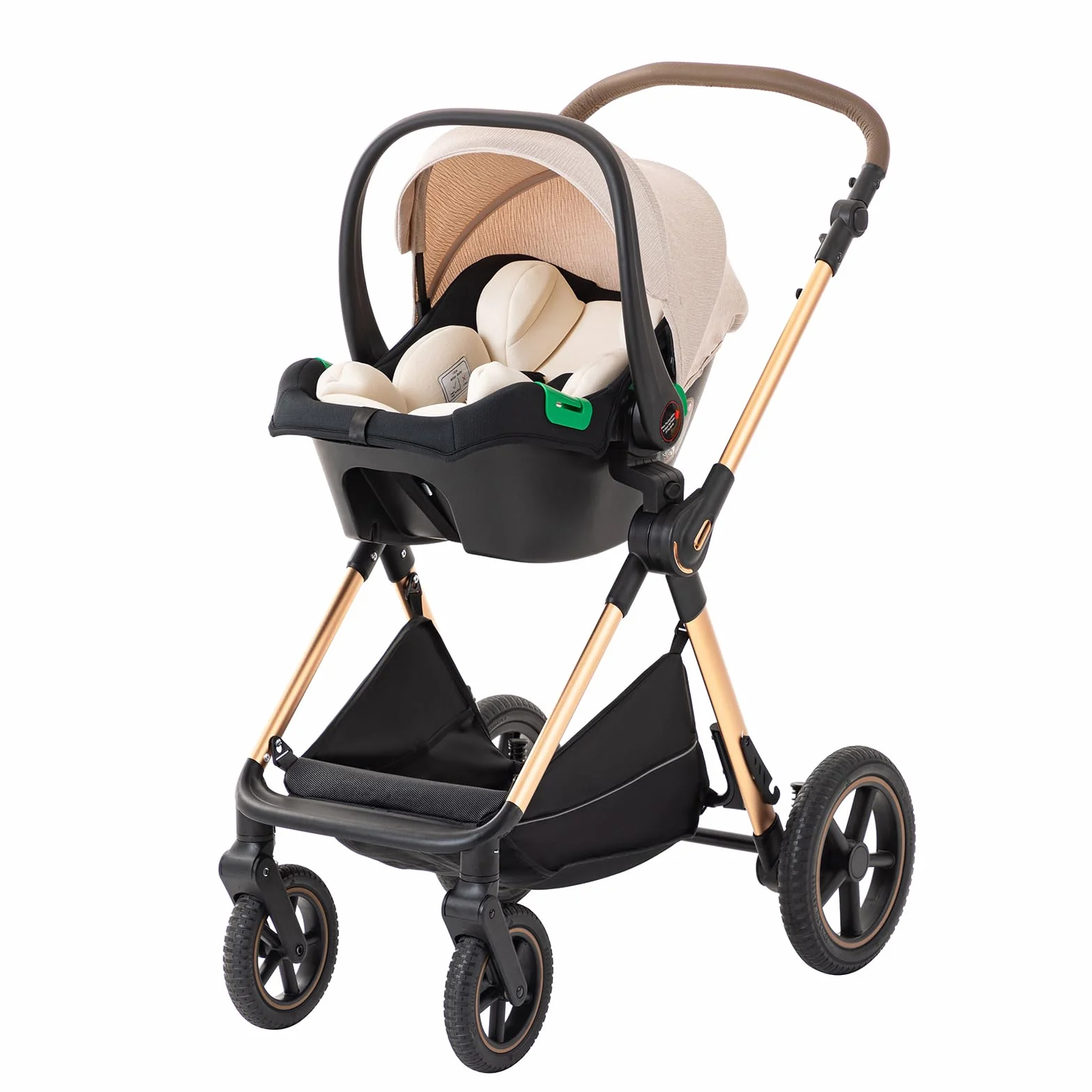 BEBBY 3-in-1 Kinderwagen Kombi-Set faltbar Luxus Neugeborenes Travel System (D2-RICEWHITE, H2-D)