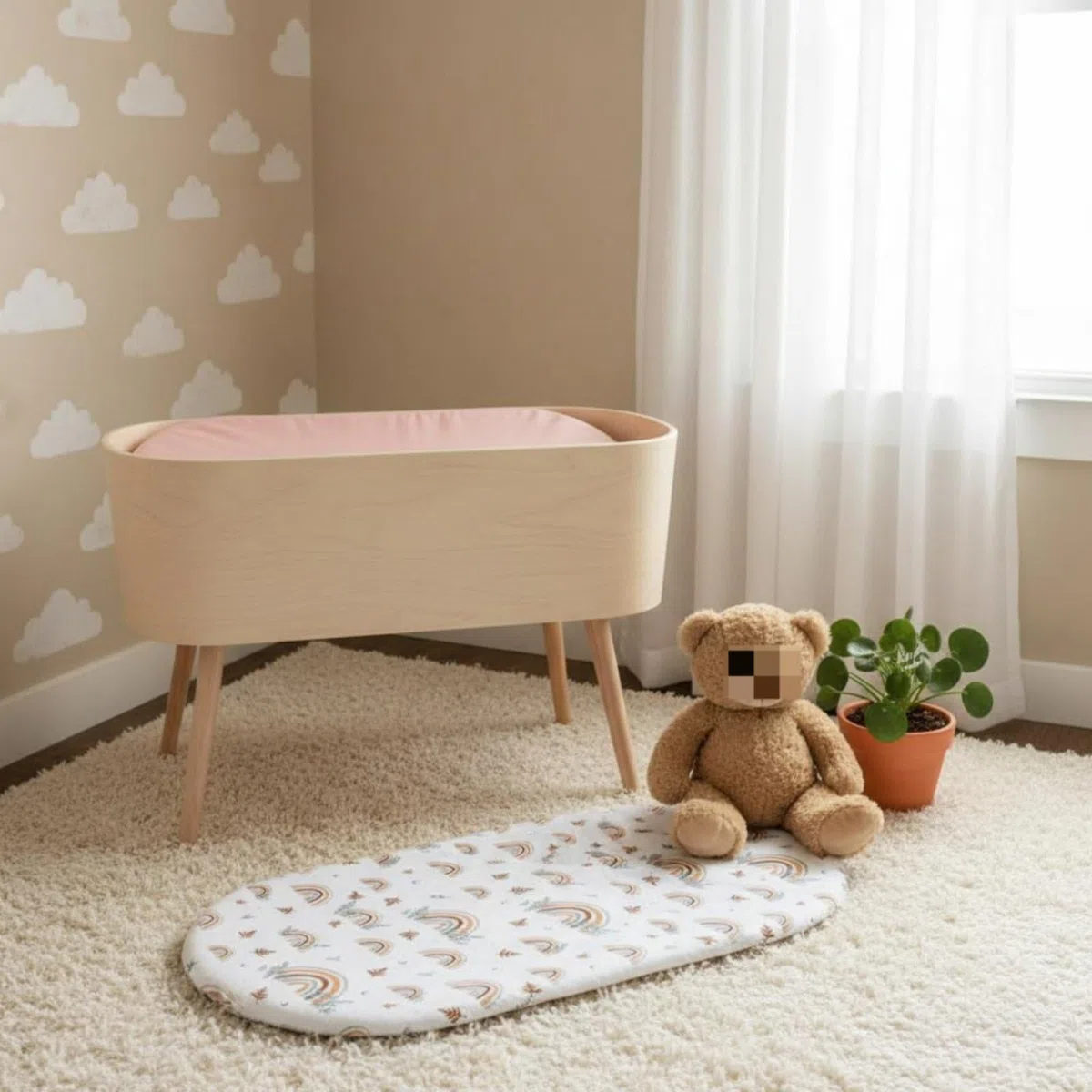 Baumwoll Wiegenlaken Babybettlaken Spannbettlaken Matratzenbezug Atmungsaktiv Kuschelweich Schutz für Babymatratzen mit Rundumgummi Kein Verrutschen, Orange Regenbogen, 133-71-22cm