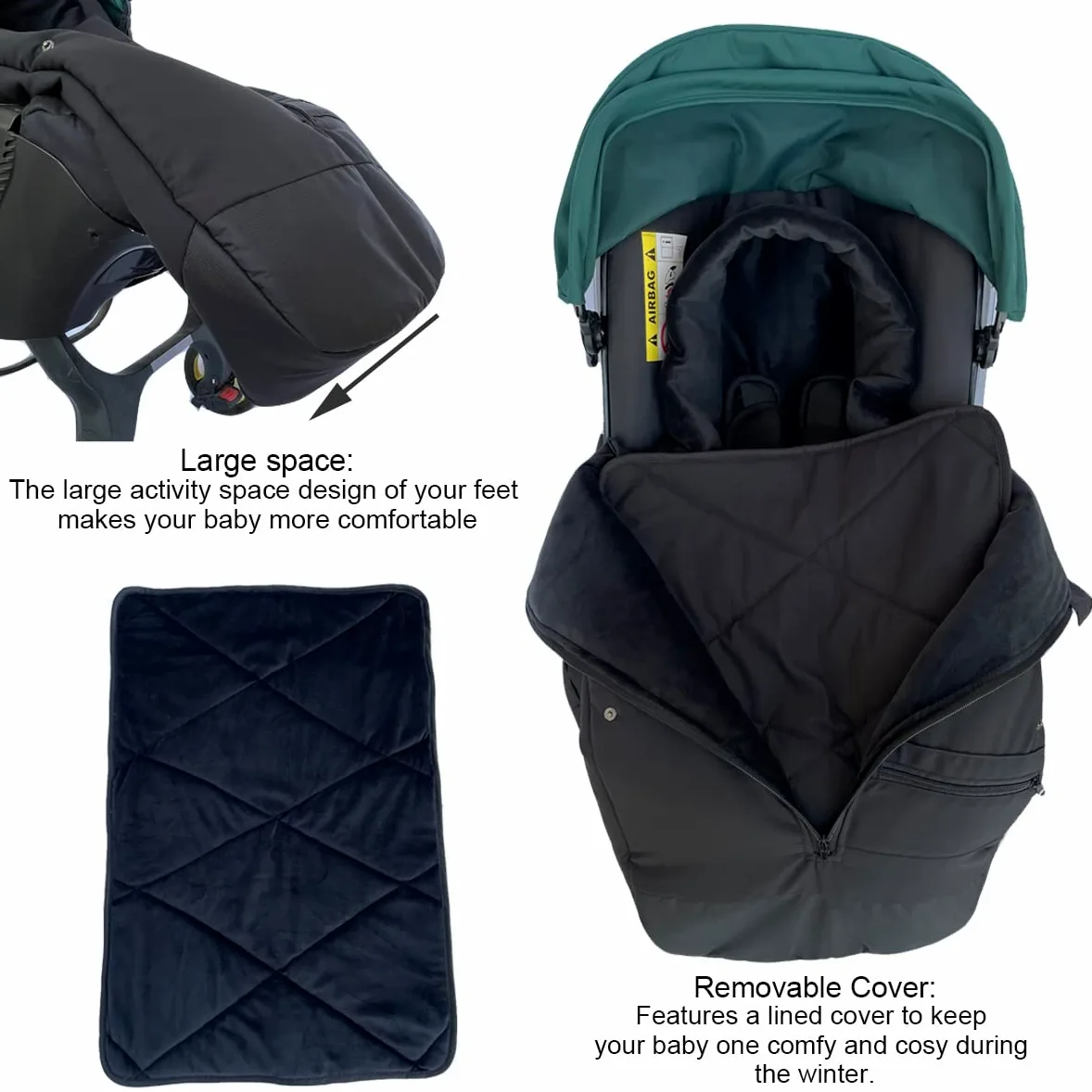 Universal Kinderwagen Warmer Fußsack Weiches Futter und Spritzfestes Gewebe kompatibel mit Doona Autositz & Kinderwagen - geeignet für 95% Autositz und Kinderwagen