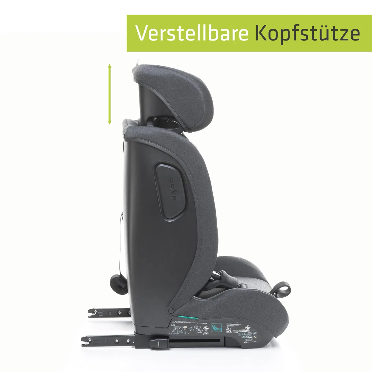 4BABY kindersitz mit isofix 76-150 cm Go-Fix, einstellbar, schutzeinlage, Vorwärtsgerichteter Einbau, I-Size (Graphite)