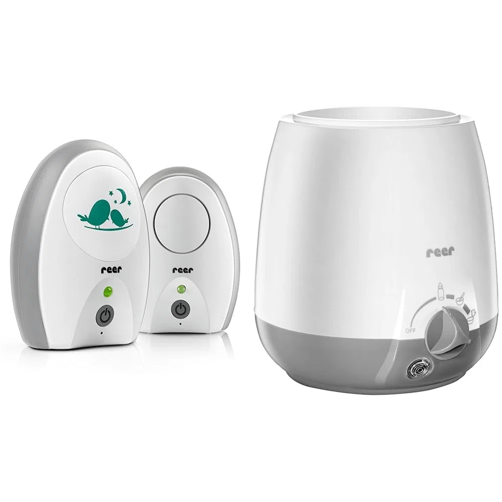 reer 50040 Babyphone Neo Digital – 100% abhörsicher, strahlungsarm & Babykostwärmer Simply Hot für Fläschchen und Gläschen, mit Warmhaltefunktion, Weiß/Grau, 1 Stück (1er Pack)