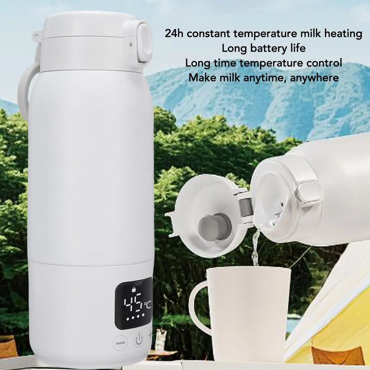 Annadue Tragbarer Milchwärmer, Wasserdichter IPX6-Edelstahl-Wasserkocher für Unterwegs, 500 Ml