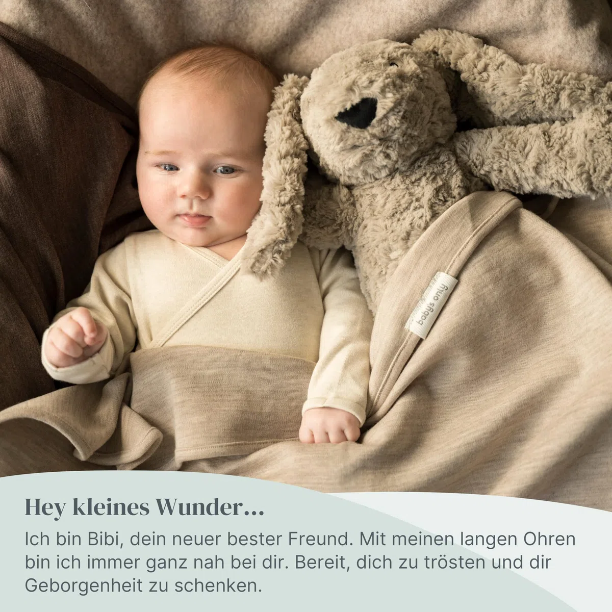 Baby's Only - Bibi das Kuschelkaninchen - Einschlafhilfe - Spieluhr Baby - White noise - Kuscheltier - Weinsensor - Baby erstausstattung - Geschenk zur geburt - Warm Linen
