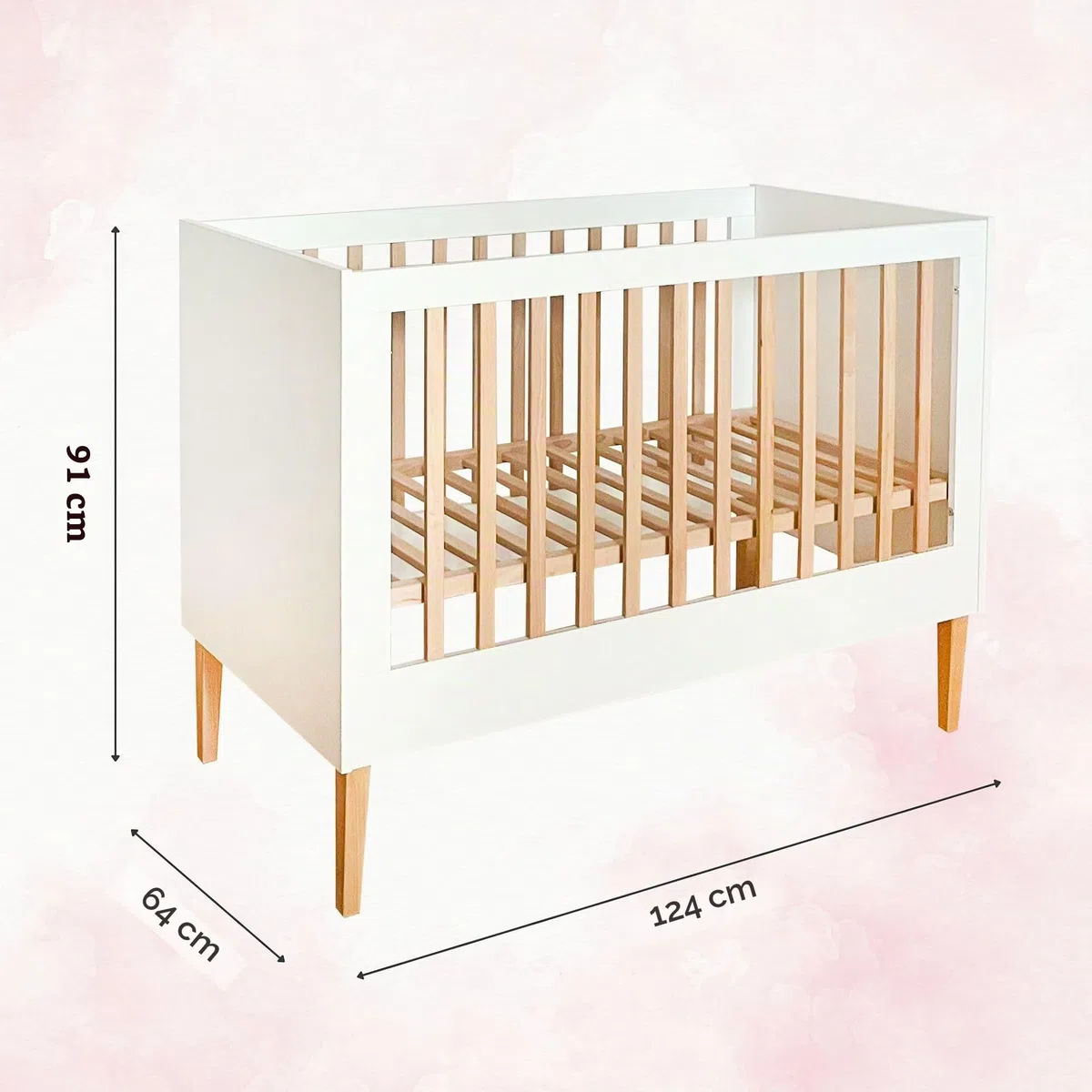 ATB Weiss Babybett Ila 60x120 - Baby Bett Für Baby - Massivholz Bed 120x60 for Babys - Kinderbett Ab 3 Jahr - Weiß Crib 60 x 120 - Beyaz Bebek Yatagi - Komplett Beybi Cots Für Sleep
