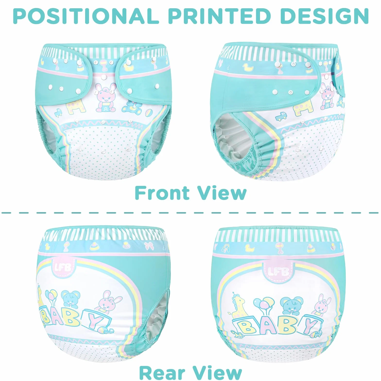 LittleForBig Waschbarer Verstellbarer Wiederverwendbarer Wasserdichter Stoffwindel Überhose Bezug für Erwachsene - Baby Parade Blau M