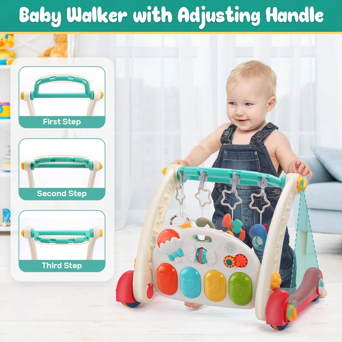 CUTE STONE Spiel-Fitnessstudio für Babys, Klavier, Trittbrett, Lernmatte für Babys, Musikaktivitäten mit Lichtern, Spielmatte für Babys von 0-24 Monaten