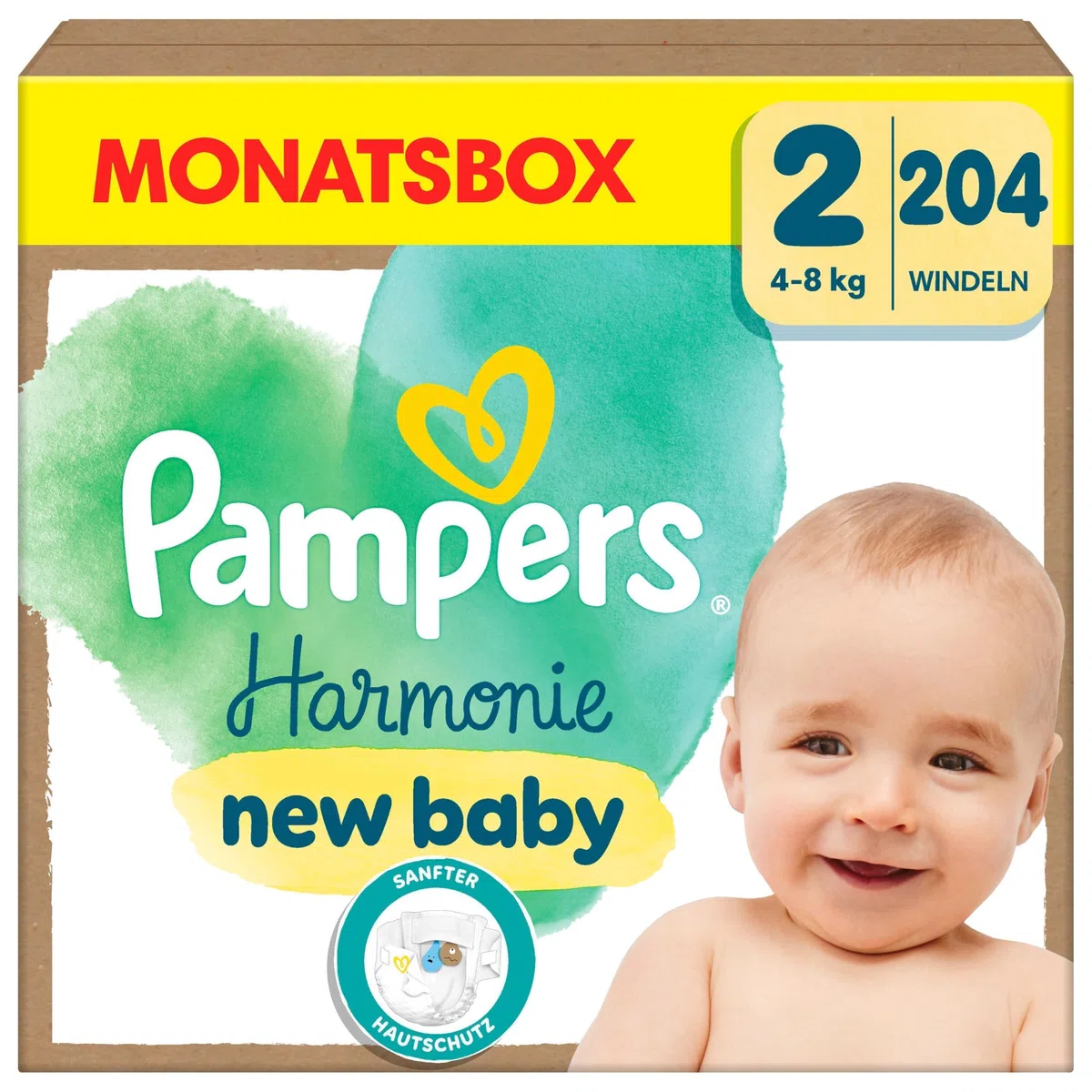 Pampers Harmonie Windeln Größe 2, 204 Stück, 4-8 kg, sanfter Hautschutz