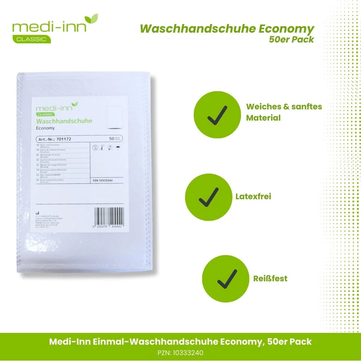 Medi-Inn Einmal-Waschhandschuhe ECONOMY | 2000 Stück | Einmalwaschlappen zur schnellen & gründlichen Körper- & Intimpflege | zur Babypflege