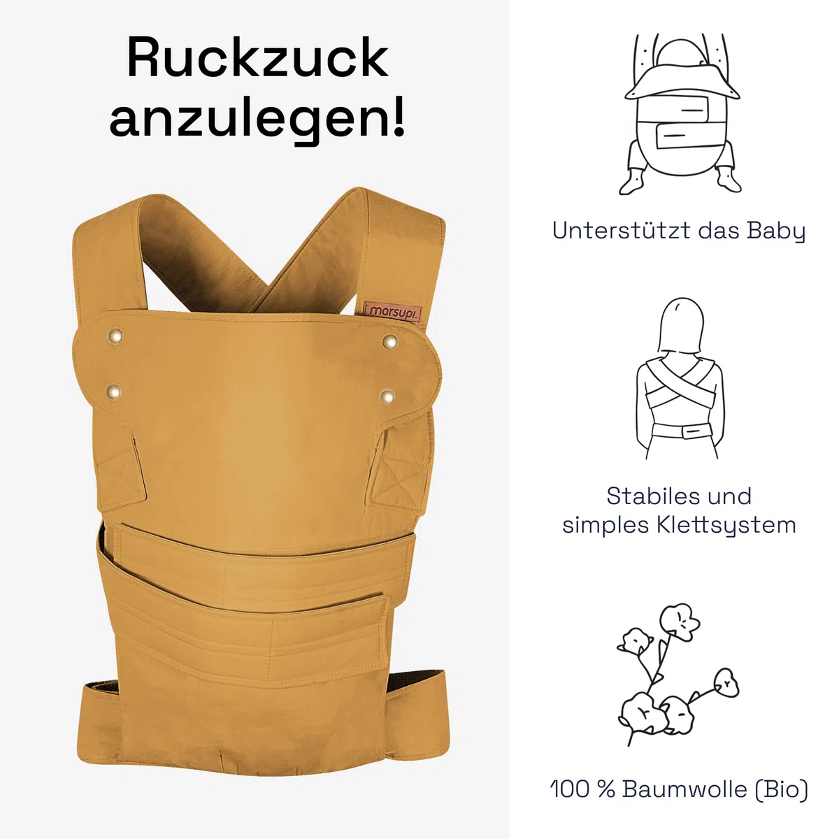 Marsupi Babytrage und Neugeborenen-Trage, Classic (aus reiner Bio-Baumwolle), Version 2.0, Butterscotch, L, 1.0 liters, 1.0 kilograms