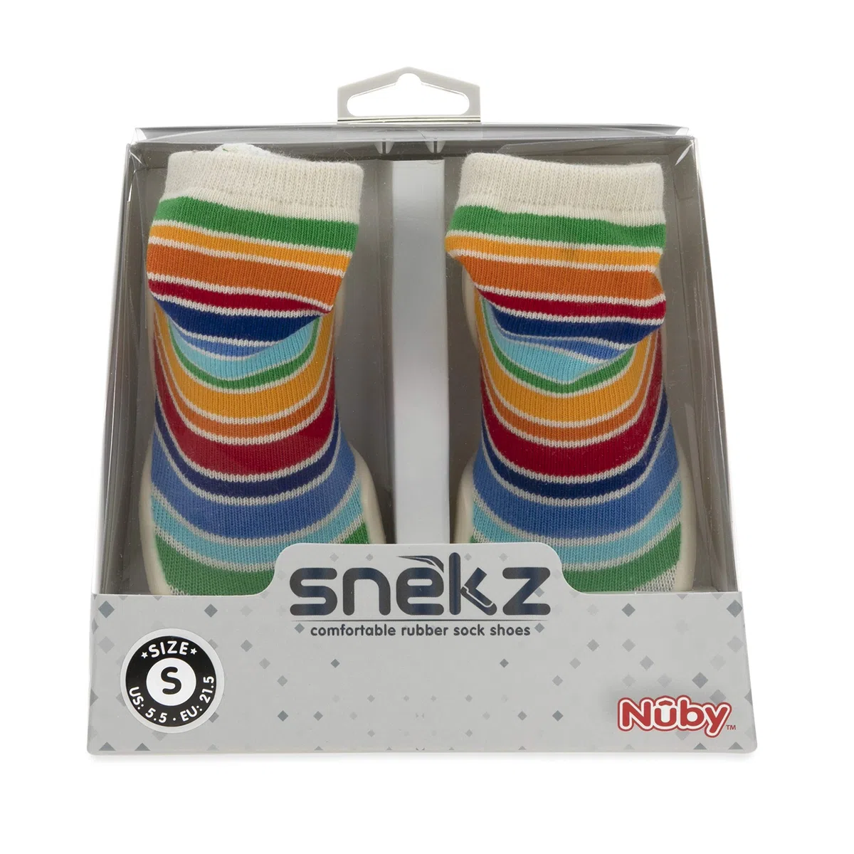 Nuby Baby-Jungen Modern Snekz Bequeme Gummisohle Socken Schuhe für erste Schritte, Mehrfarbig, gestreift, Größe M, 14-22 Monate, Regenbogenfarben