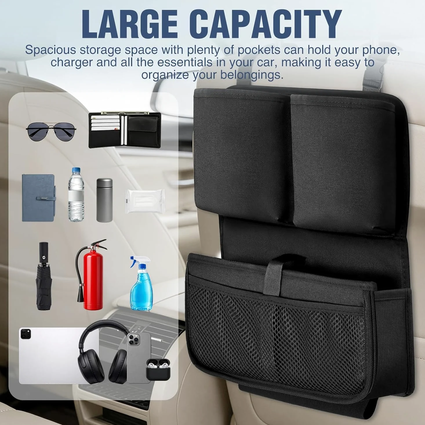 Rückenlehnenschutz Auto für Ford Explorer EV 2024-2025 | Auto Rückenlehnen organizer Kofferraumtasche Autositzschoner Kinder Organizer Tasche Schwarz
