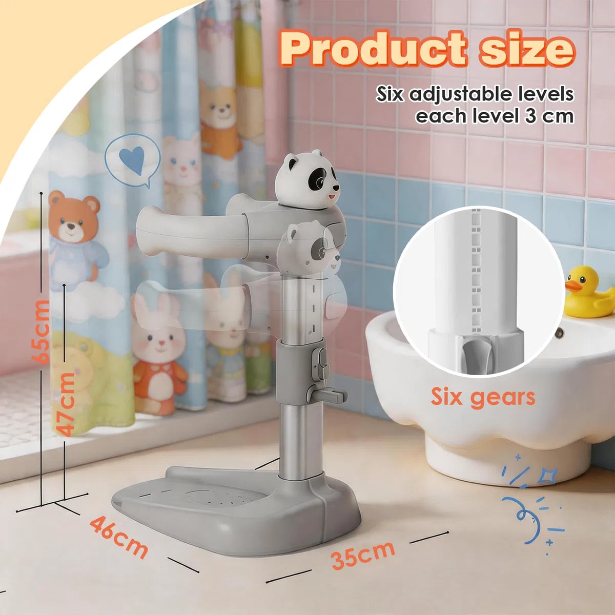 ALLUMK Höhenverstellbare Baby Badehilfe mit süßem Panda Design, Anti-Rutsch-Basis, ergonomischer Badeständer für sicheres stehendes Baden von Kleinkindern