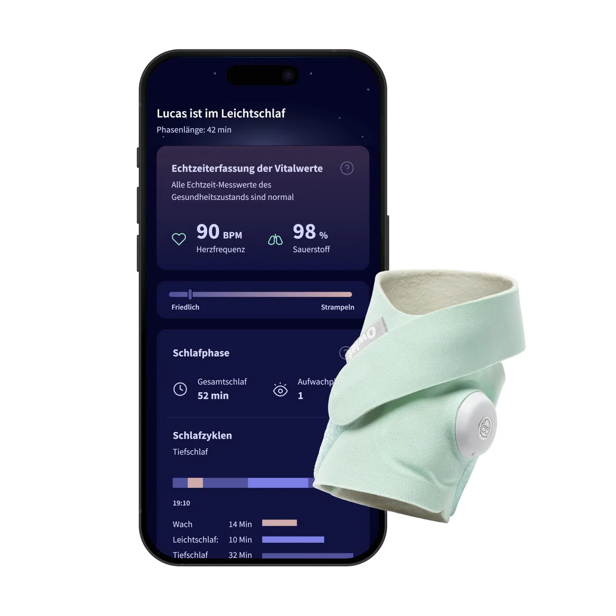 Owlet Dream Sock Mint – Smarte Babyüberwachung mit App, Schlaftracking & Benachrichtigungen 0–18 Monate