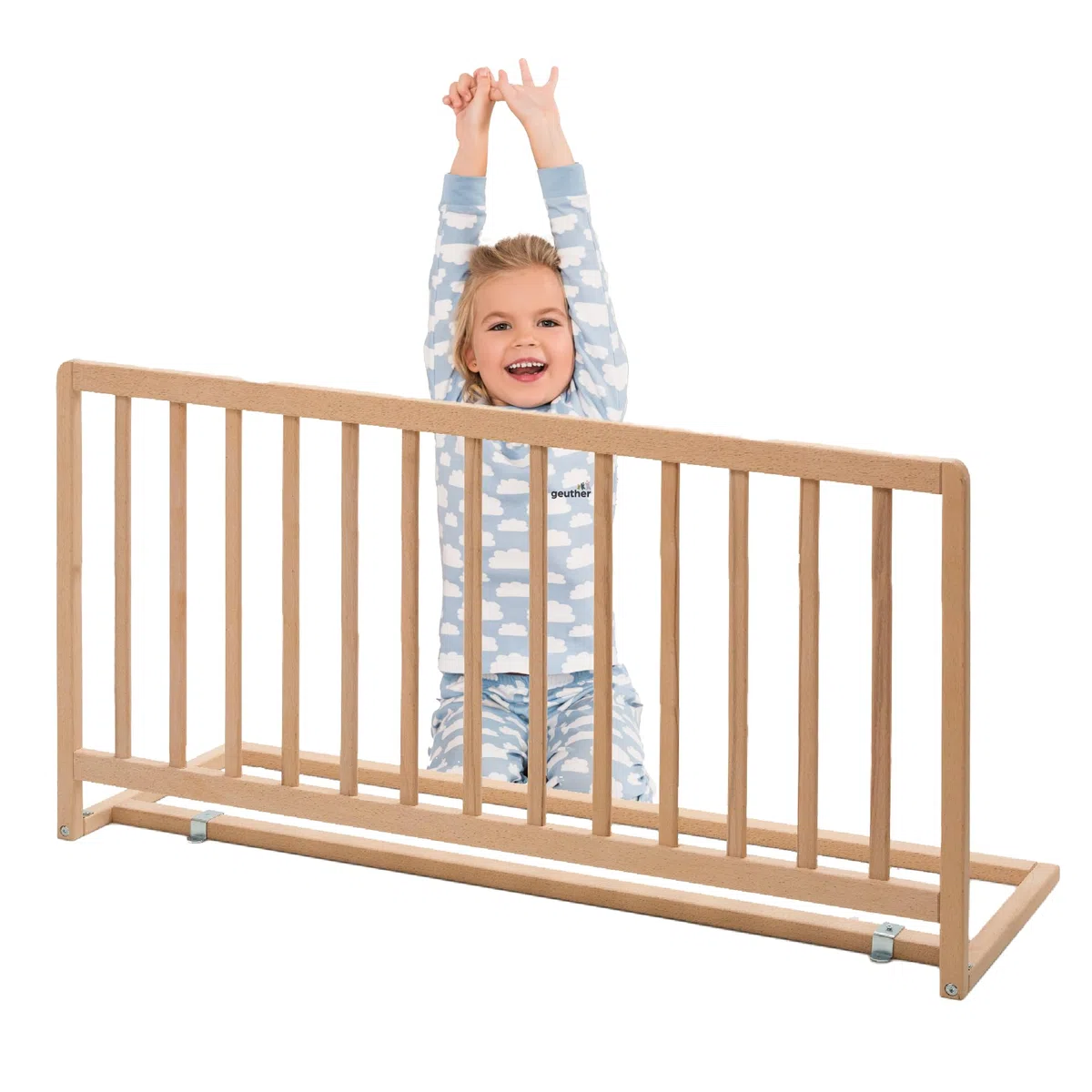 Geuther Bettschutzgitter Holz | Idealer Rausfallschutz Boxspringbett, extra hoch | Rausfallschutz Bett für Kinder | Bettgitter, Absturzsicherung Bett | Bett Rausfallschutz Kinder in 110cm Länge, Natur