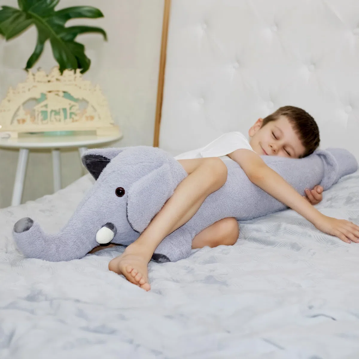Seitenschläferkissen Elefant für Kinder, Kuschelkissen, Kuscheltier XXL Plüschtier, Stofftier, Schmusekissen, Grau 100cm