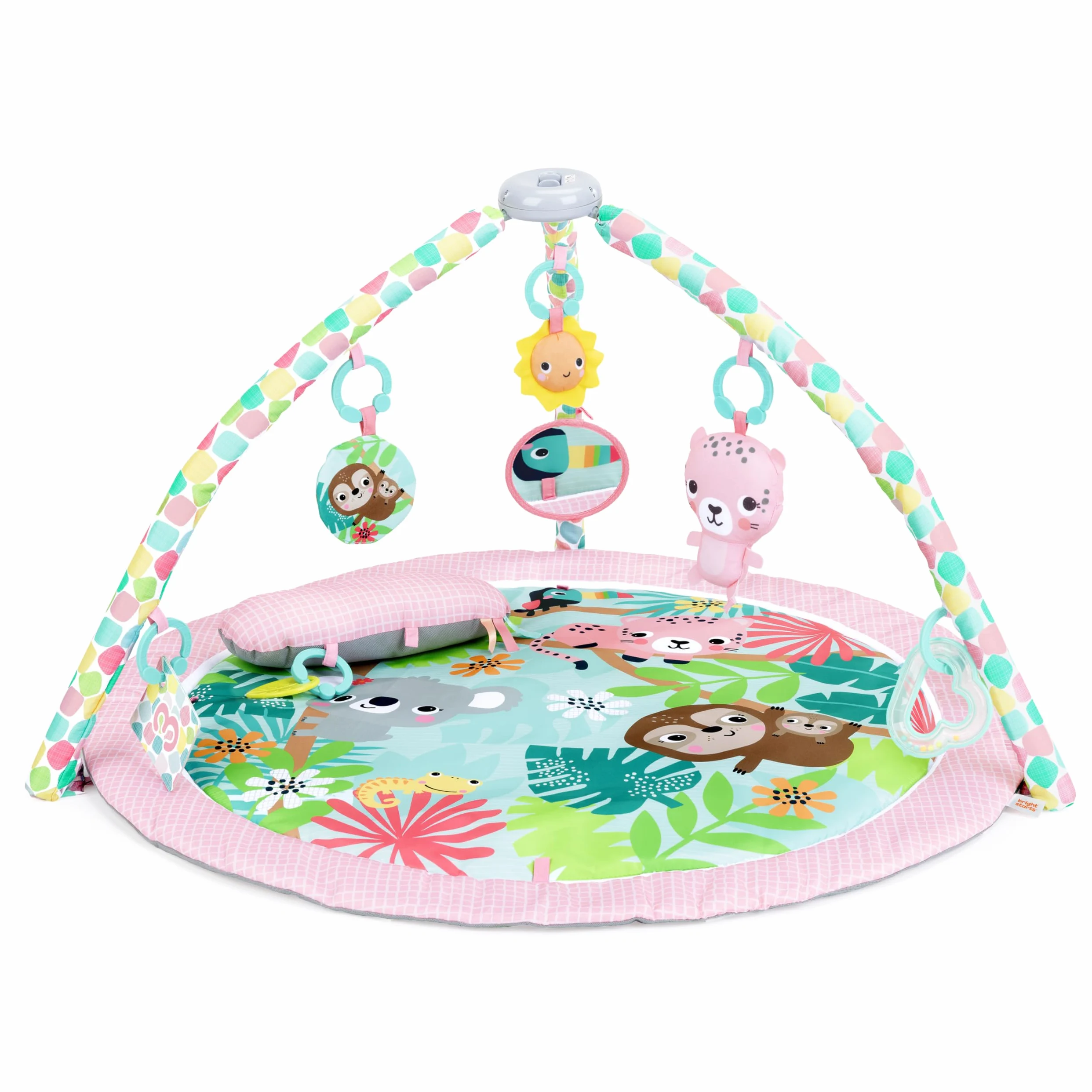 Bright Starts Rosy Regenwald Spieldecke Baby – faltbares Aktivitätsgym mit 7 Mitnehmsspielzeugen & Tragetasche, Dschungel-Design für Neugeborene und Ältere