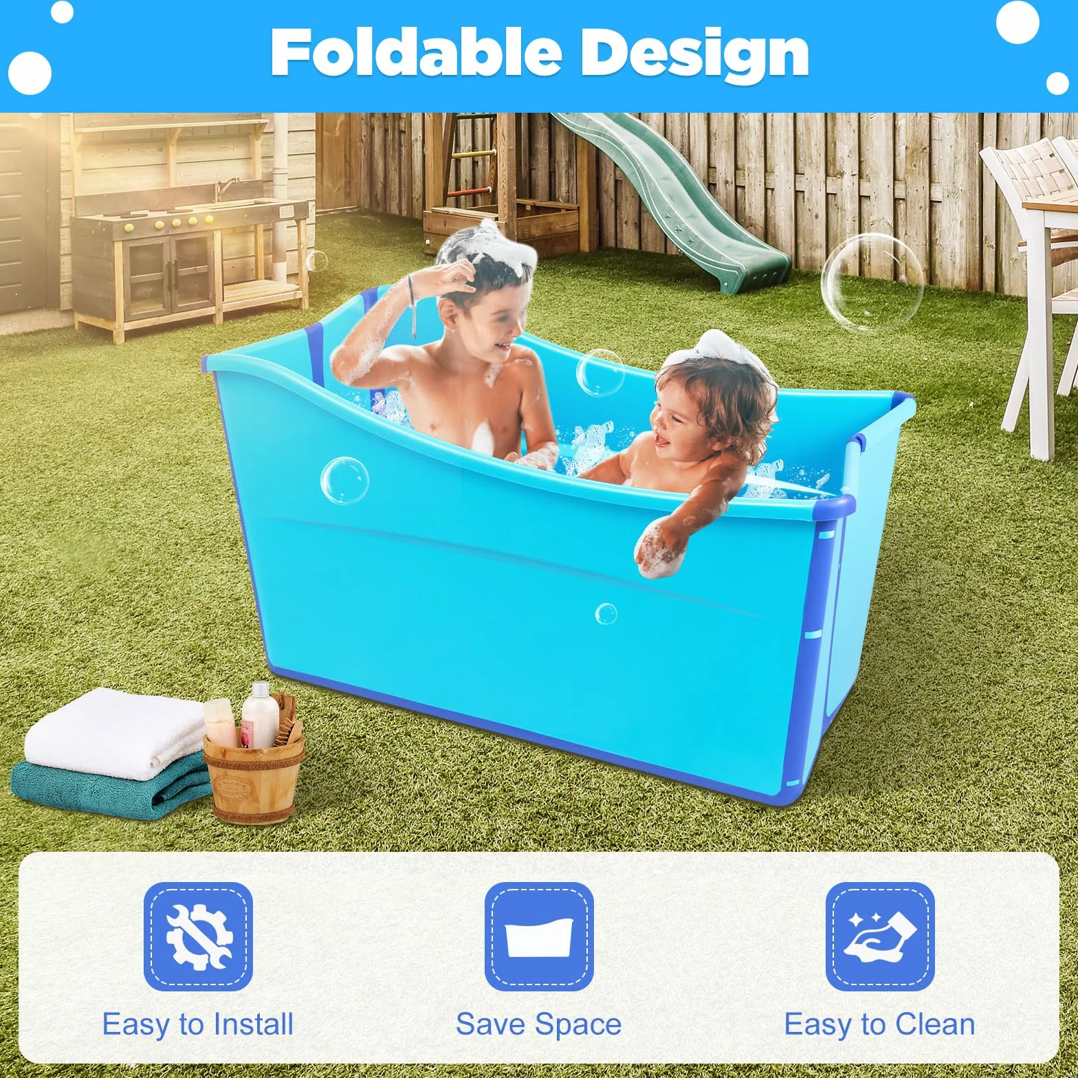 Mobile Faltbare Badewanne, 87x46x56.5cm Baby Folding Bathtub, Rutschfeste Tragbare Reisedusche Badebecken,für Bäder Kinderbäder und Kinderschwimmen