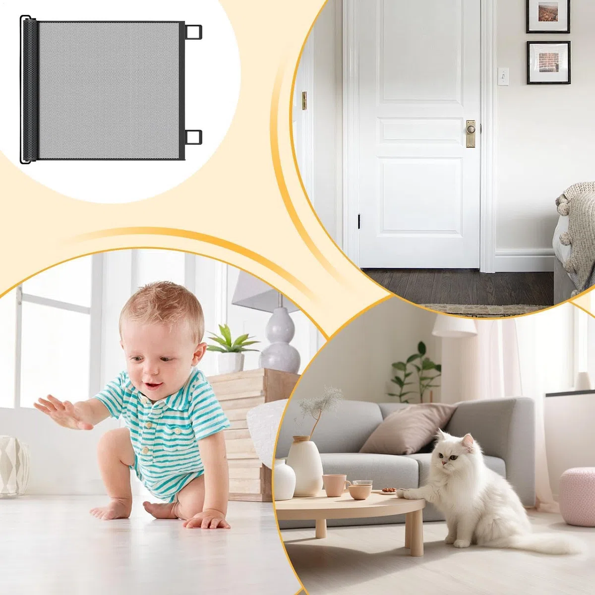 Einziehbares Baby- und Haustiergitter, einfach zu installieren, sicheres Netz, Treppenbahn, automatisches Isolatnetz für Kinder und Haustiere, multifunktionale, babysichere Tür