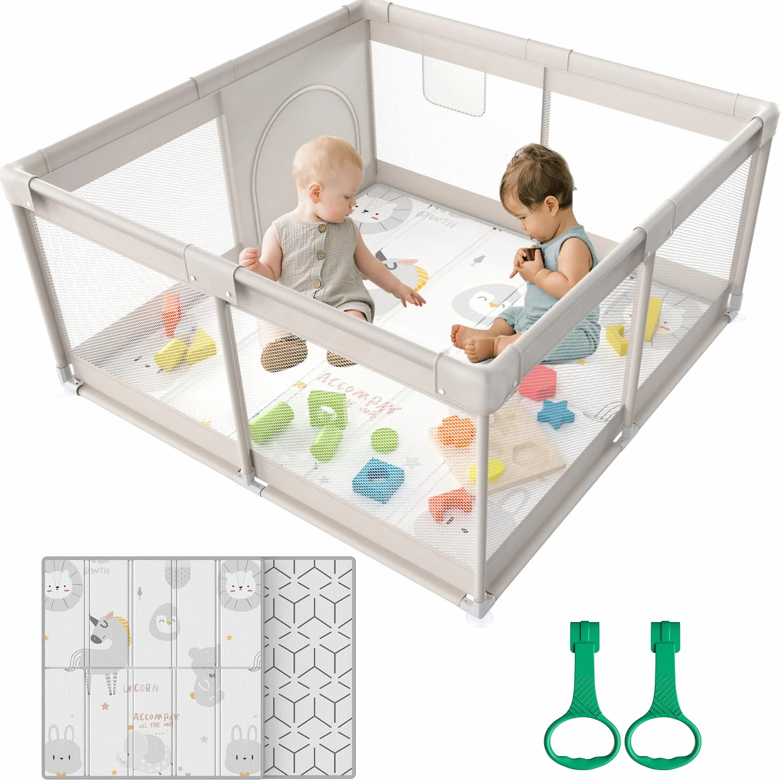 laufstall baby, laufgitter baby 120x120cm, laufstall Spielbereich mit atmungsaktiver Netzmatratze, rutschfester Basis & extragroßem