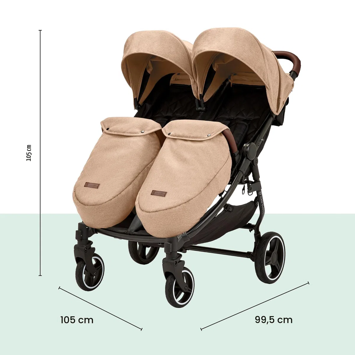 Ickle Bubba Venus Doppelkinderwagen - geeignet von Geburt bis 15 kg (ca. 3 Jahre), leichter, faltbarer Zwillingskinderwagen mit Regenschutz (Biscuit)