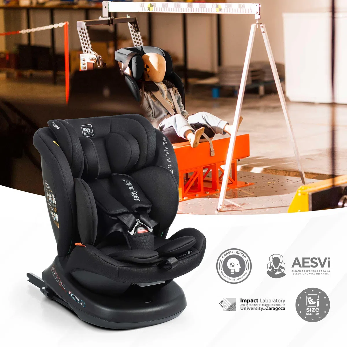 BABYAUTO - Autositz RODIA PLUS GR. 0+/1/2/3-40 - 150 cm – Alter: von Geburt bis 12 Jahre – 0 – 36kg – Rückwärtsgerichtet bis 18kg - Drehbar – ISOFIX- Top Tether (STONE GREY)