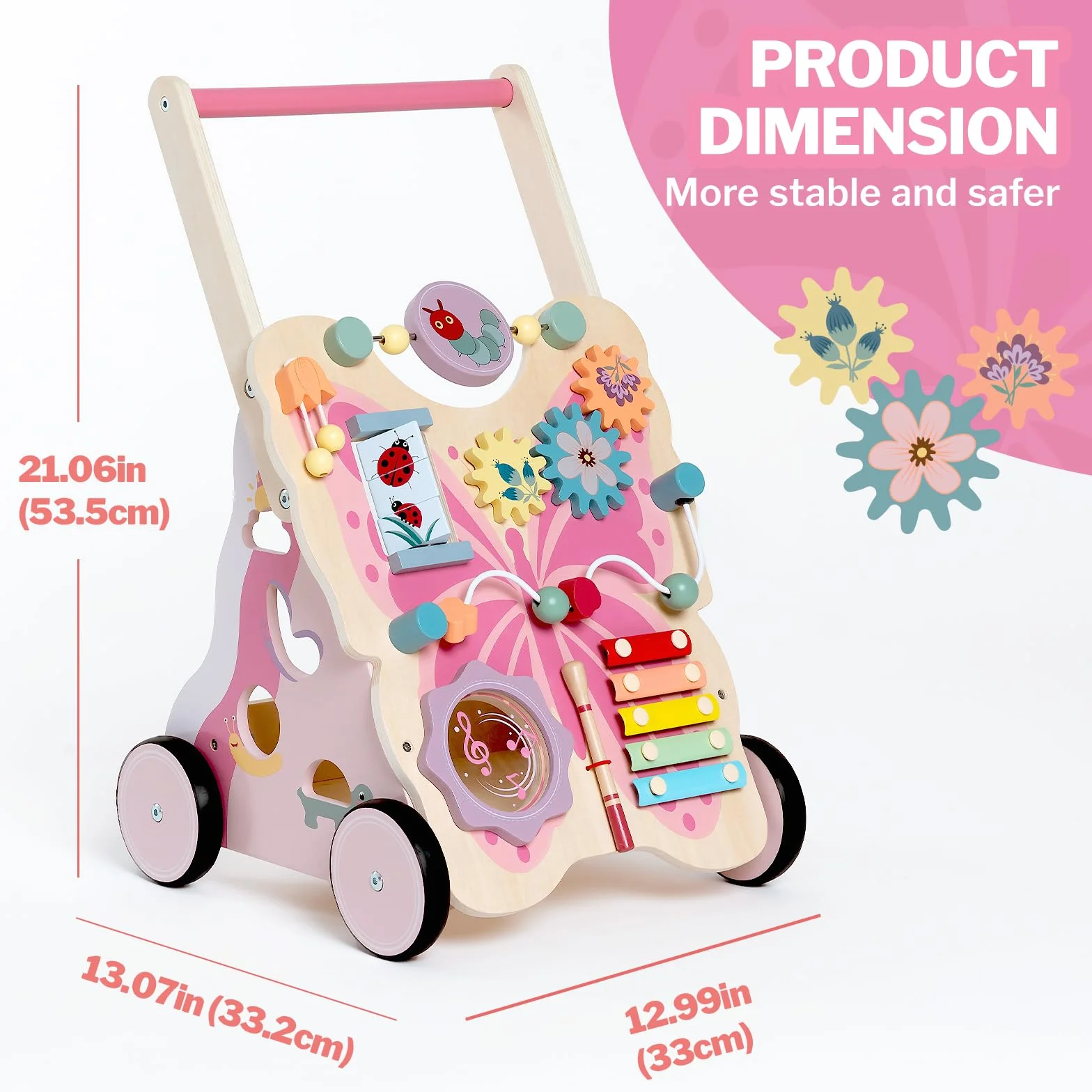 Giant bean Holz-Lauflernwagen Wooden Push and Pull Learning Walker | Schmetterlingsform Baby Lauflernhilfe,ab 1 Jahr, Motorische Fähigkeiten und REGT Die Kreativität an