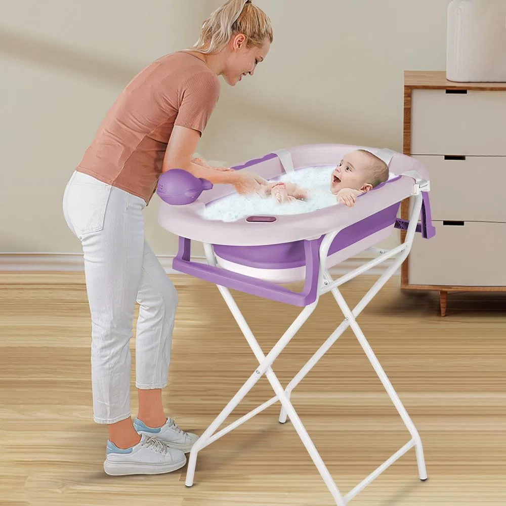 Babybadewanne mit Ständer, ergonomisches Babybad mit Ständer, Organizer für Eltern,Kinderbadewanne mit Badesitz, für Babys von 0-36 Monaten ((Stil 5) 81,5 x 48 x 21 cm – Violett)