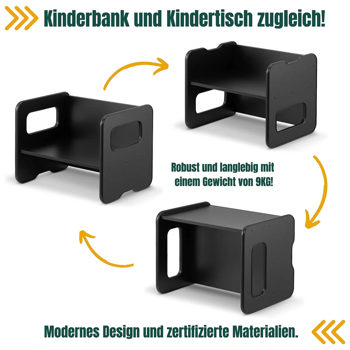 defiPad Sitzbank für Kinder | Kindersitzbank durch Drehen als Kindertisch verwendbar | Sitzbank Holz mit 2 Sitzhöhen | Kinder Tisch Funktion | Kindersitzgruppe Element |