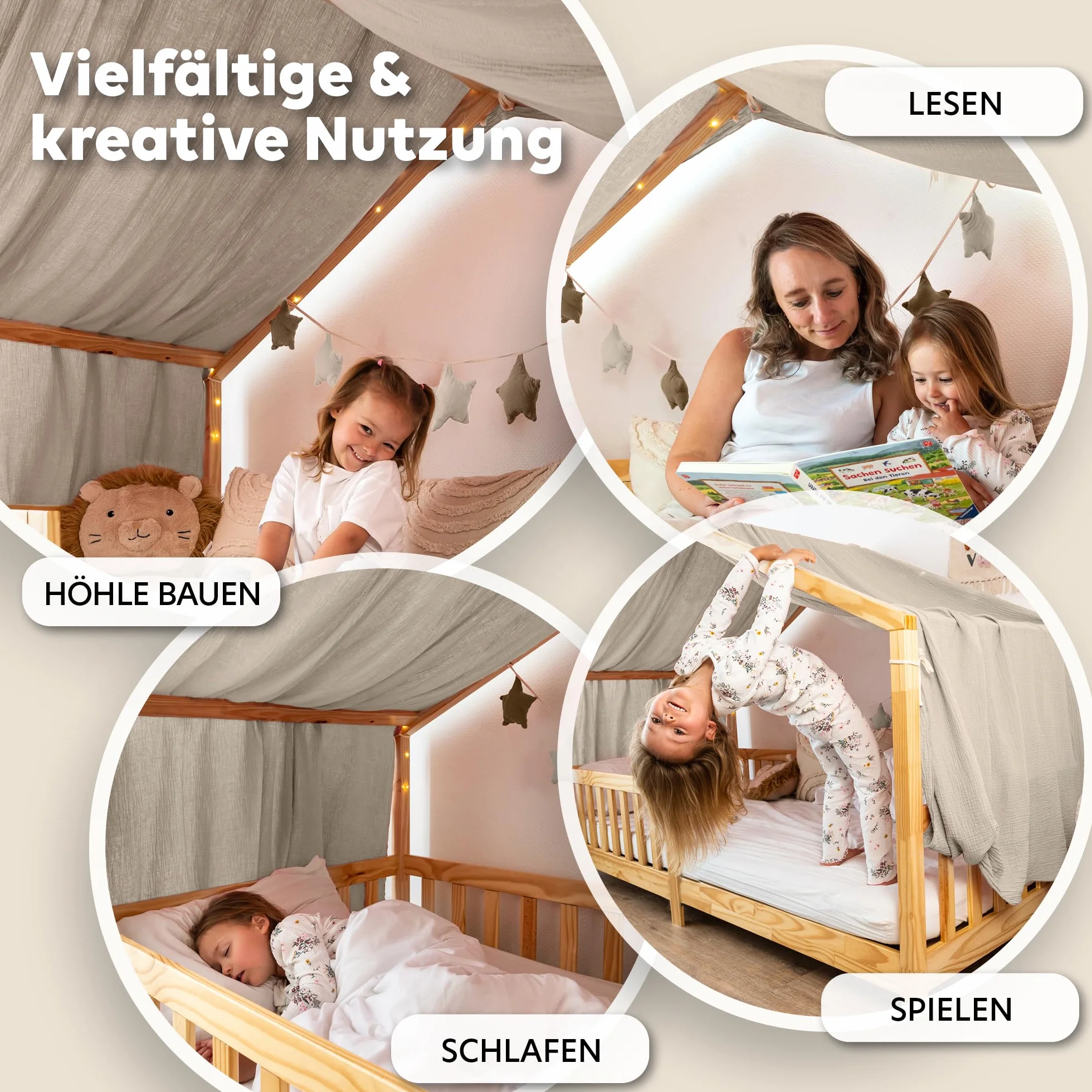 lilimaus Hausbett Himmel [in 12 Farben] Betthimmel Hausbett aus 100% Baumwolle Musselin - Stoffhimmel für Hausbett Deko Mädchen & Jungen - Himmel für Hausbett Kinder - Bett Vorhang Kinderbett