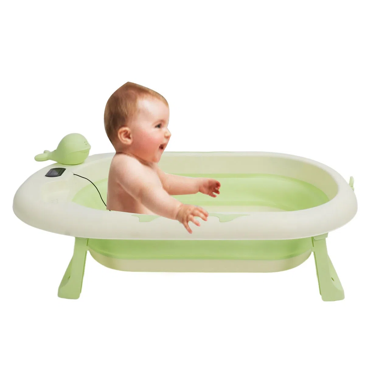 Zusammenklappbare Badewanne für Neugeborene mit Echtzeit-Temperaturmessung für Ein Angenehmes Badeerlebnis für Babys Im Alter von 0–9 Jahren (Zartes Weidengrün)