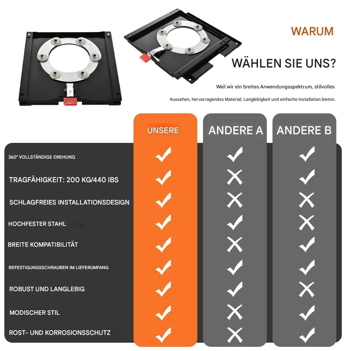 RV Drehsitz Basis | Schwerlastige 360-Grad Auto Drehsockel Basis | 200 kg Tragfähigkeit Autositzschwenker für T5 Fahrer- oder Beifahrersitz, Nutzfahrzeuge, Wohnmobil