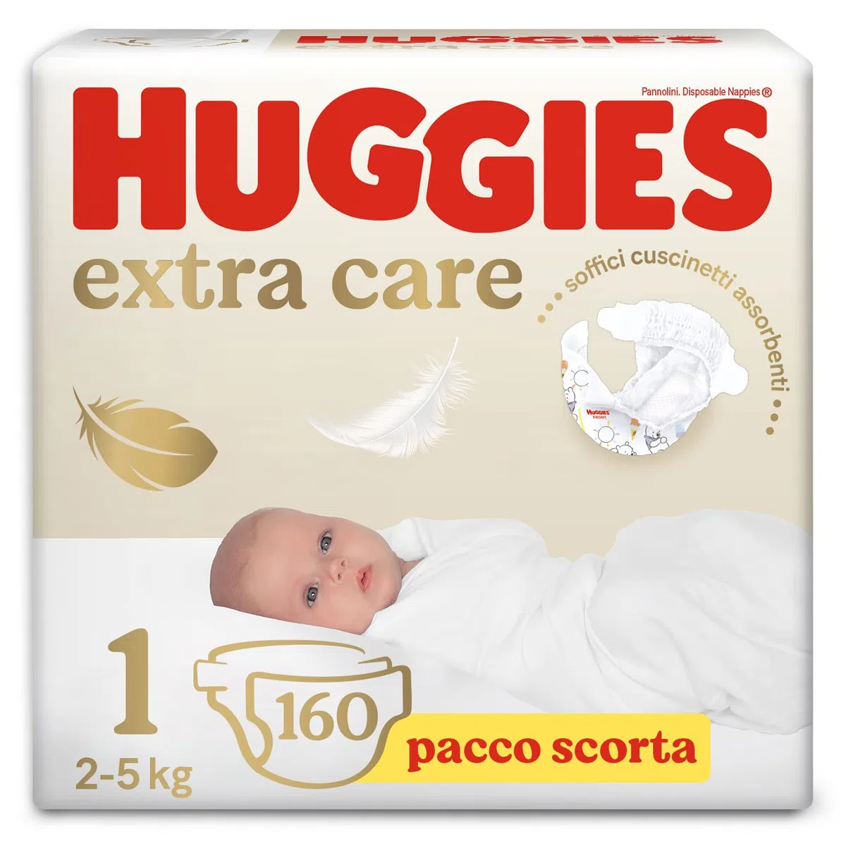 Huggies Extra Care Bebè, Windeln Größe 1 (2-5 kg), sehr saugfähig, Disney-Design, Vorratspackung, 160 Stück