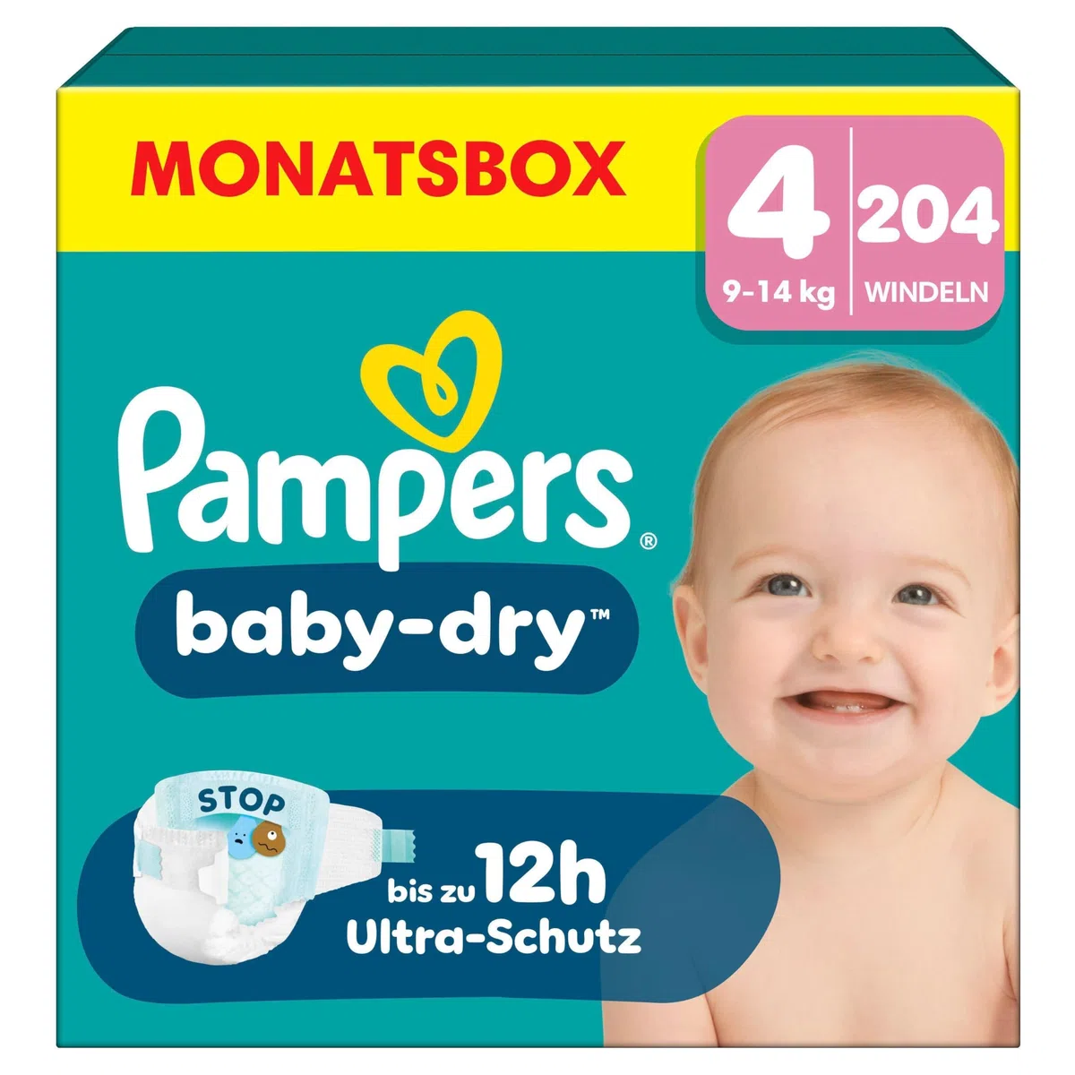 Pampers Baby-Dry Größe 4 204 Windeln 9kg-14kg Auslaufschutz Komfort