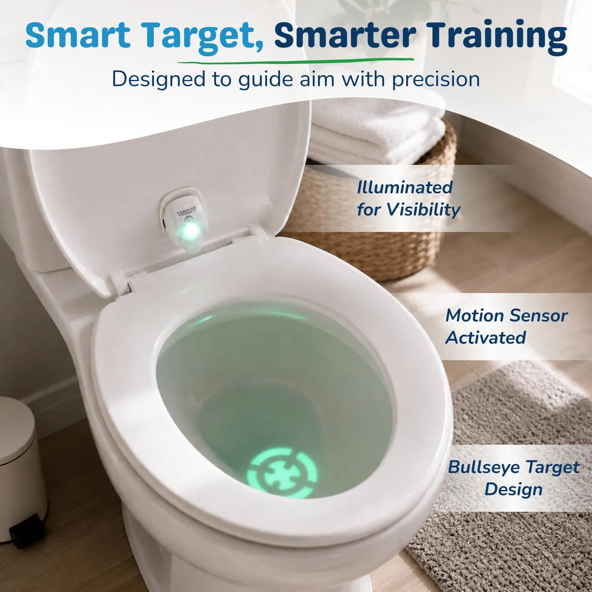Verstellbares Töpfchentoiletten-Ziel mit Bewegungssensor, Bullseye-Beleuchtung und Nachtlicht, Präzisionstraining – ideal für das Töpfchentraining von Jungen (2 Packungen)