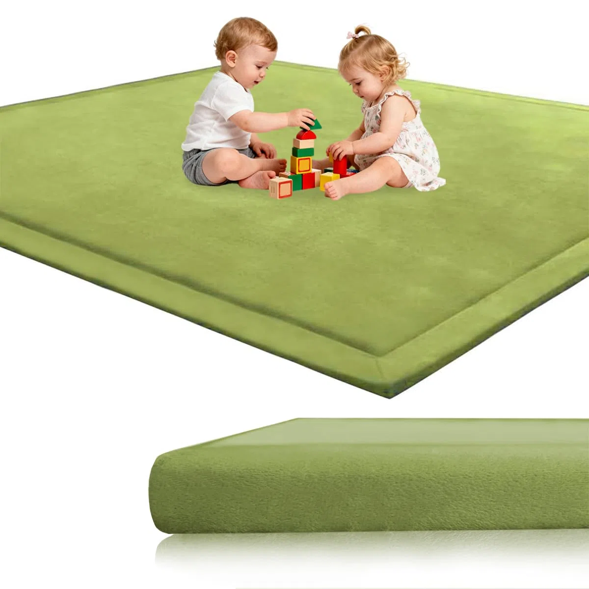 Premium Krabbelmatte Baby, Kinderteppich Teppich, 2 cm Extra Dicke und Weiche Schaum Spielmatte Baby Kinder, rutschfeste Baby Play Mat für Laufstall, Hellgrün, 120 x 180 cm